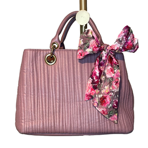 Betsey Johnson XO Demi Satchel Purple Quilted Handbag with Floral Scarf